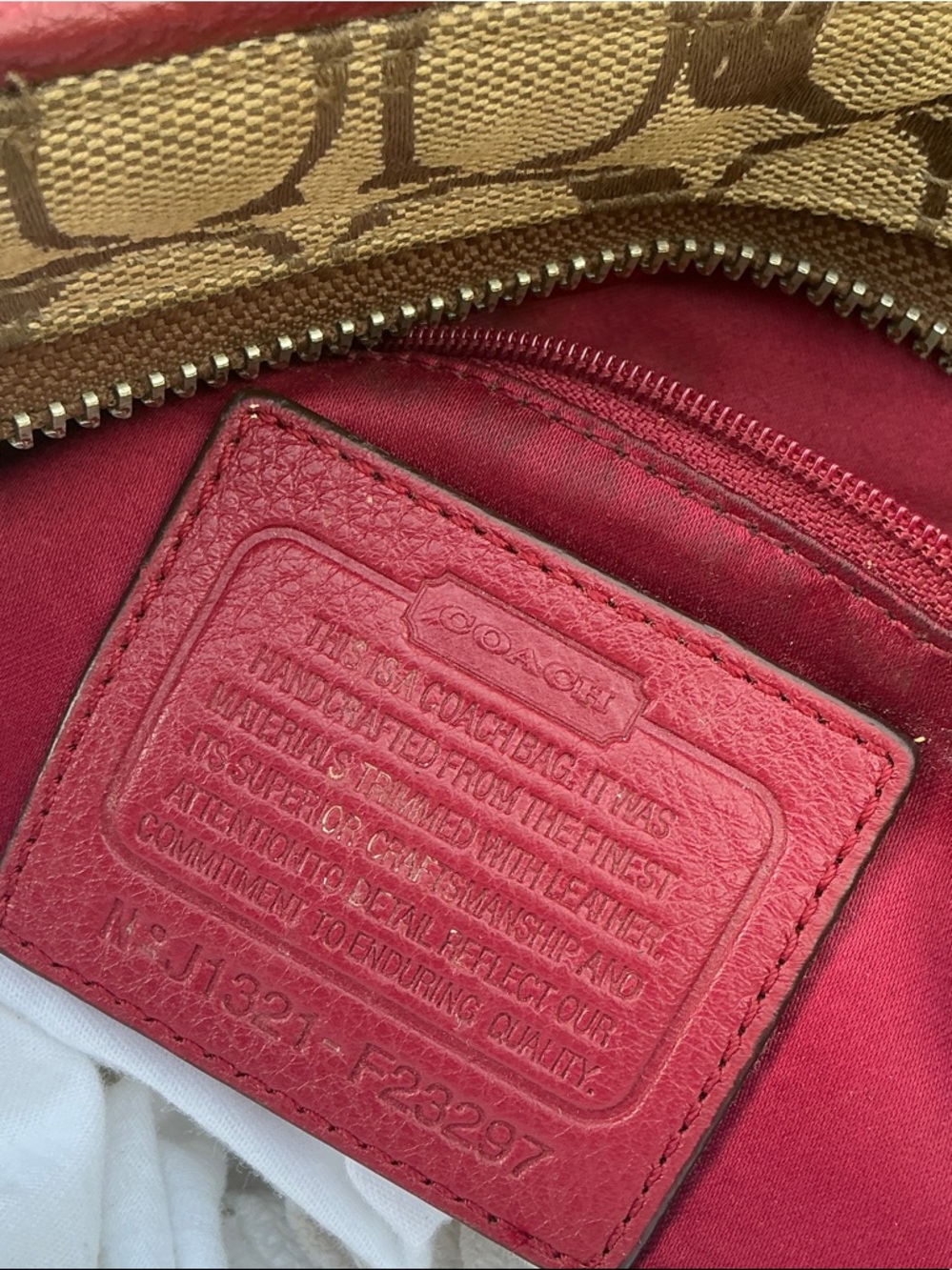 Coach Tote Handbag Park Signiture Carrier J1321-F23297 Large Khaki Red Leather - Picture 15 of 17
